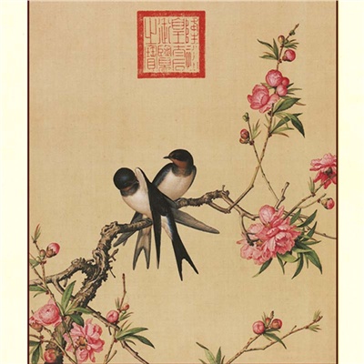 客厅装饰画 仿古书画 绢画 画芯1:1 清郎世宁花鸟图册